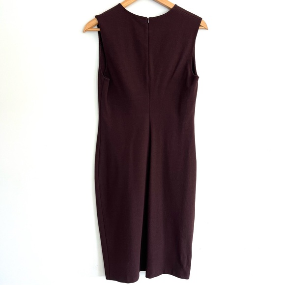 VINCE Brown Burgundy Viscose Blend Sleeveless Cocktail Sheath Midi Dress Sz 12 - Picture 5 of 14